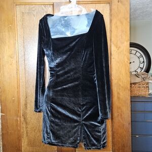 Black Velvet‑Feel Square Neck Mini Dress‎ Women’s Small Soft Goth Style